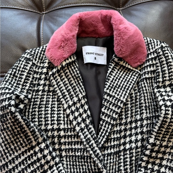 Kids Houndstooth Puffer Jacket with Pink Collar - Picture 4 of 11